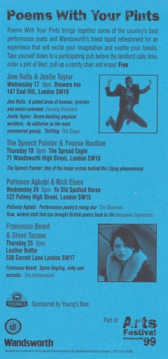 Poems with your Pints Leather Bottle London 1999 001