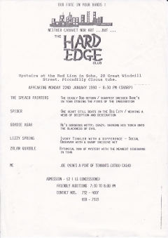 Hard Edge Club Red Lion Soho Mon 22 Jan 1990