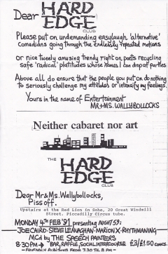 Hard Edge Club Red Lion Soho Mon 4 Feb 1991