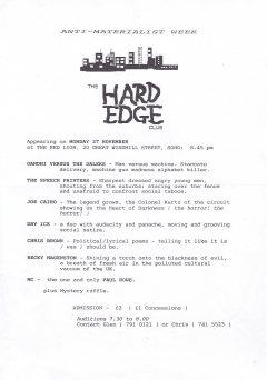 Hard Edge Club Red Lion Soho Mon27 November